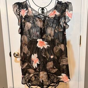 New York & Company Sheer Floral Blouse